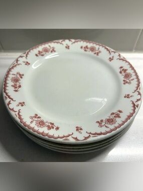 Set of 4 Vintage Shenango Chardon Rose Restaurant Ware Dinner Plates 8 Inch